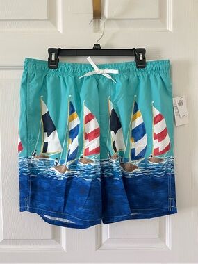 Old Navy Men's Turquoise & Navy Sailboat Swim Trunks